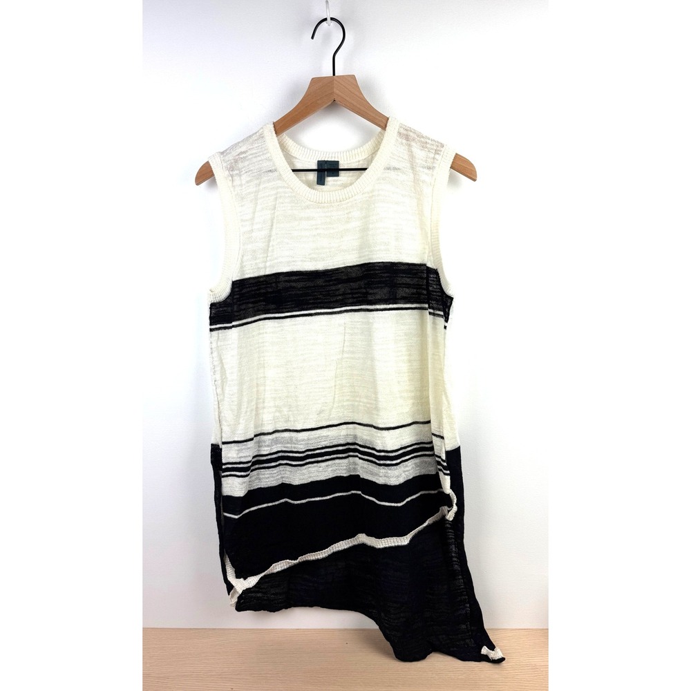 Left of Center Anthropologie‎ Sleeveless Top Ivory Black Medium Asymmetric